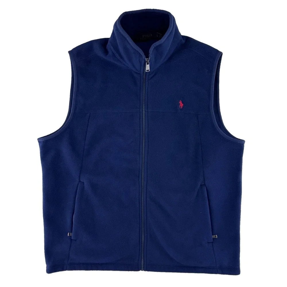 Polo Ralph Lauren Fleece Full Zip Vest Mens Large Navy Blue
